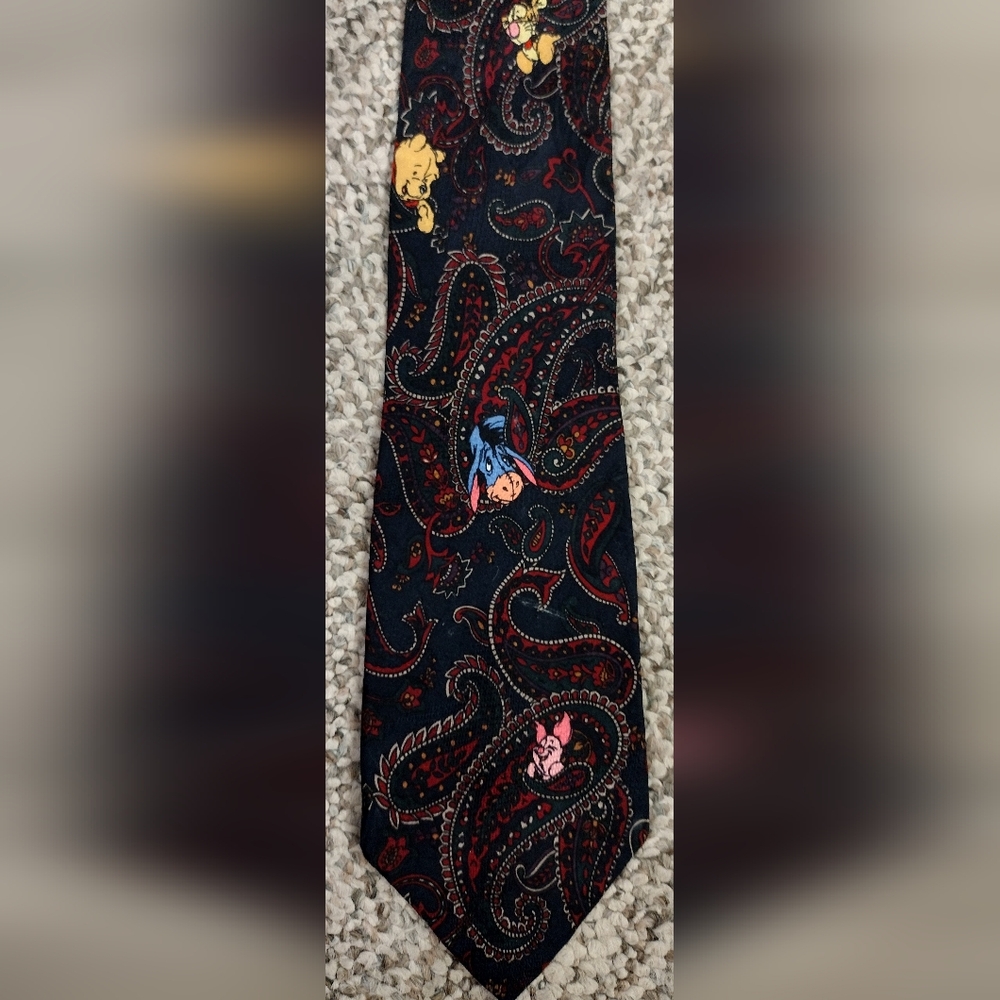 Micky Inc Disney Men's Necktie, Winnie The Pooh Characters, Silk, Burgundy